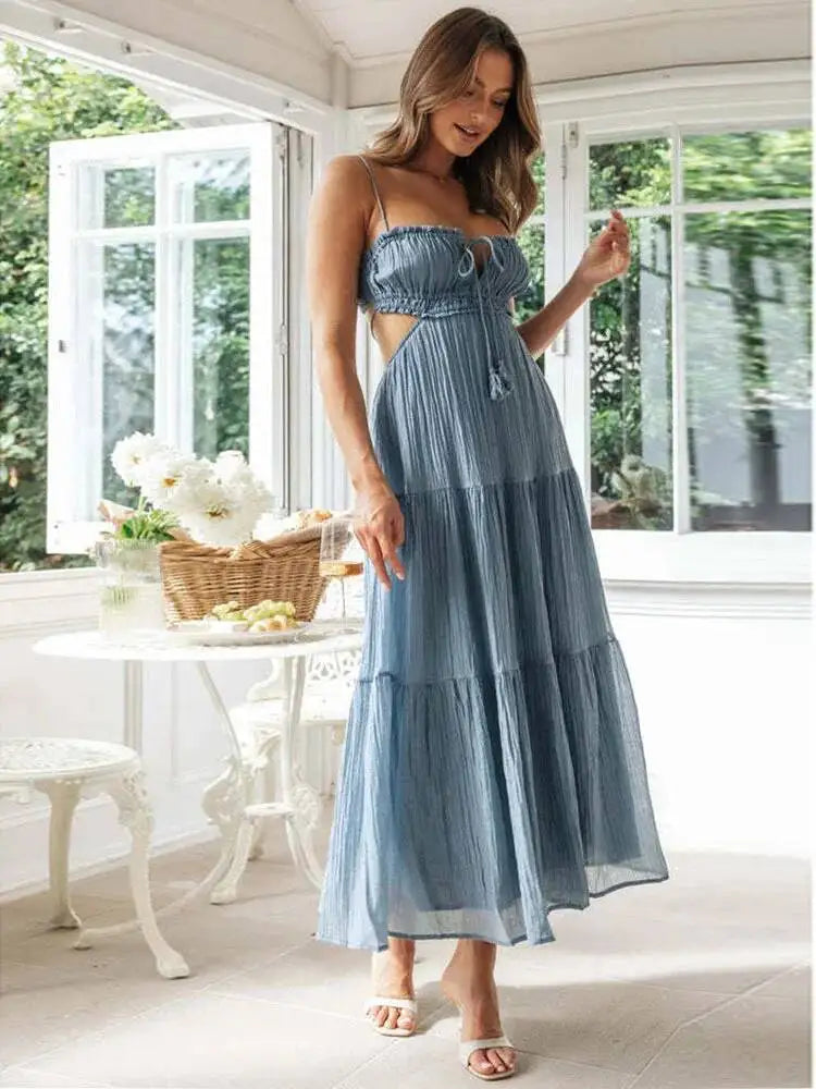 Sweet V-neck Sleeveless Pleated Patchwork Dresses