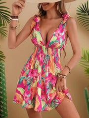 Woven V-Neck Sleeveless Mini Dresses