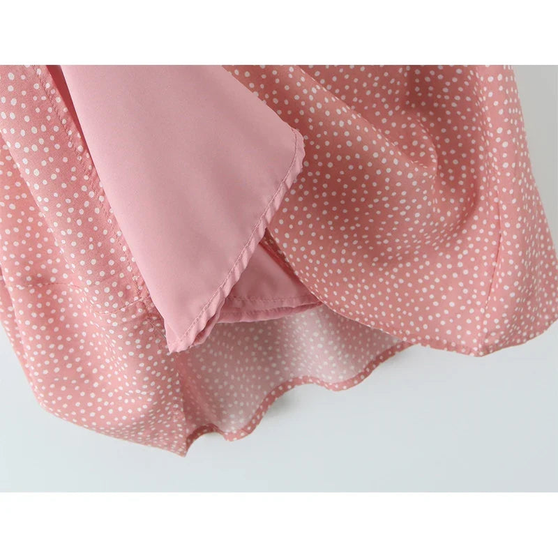 Summer French Style Lace Trim V Neck Polka Dot Dresses