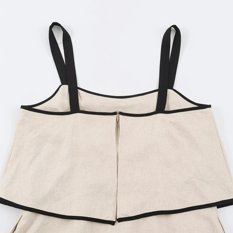 Minimalist Two-tier Ruffle Overlay Casual Sling Dresses