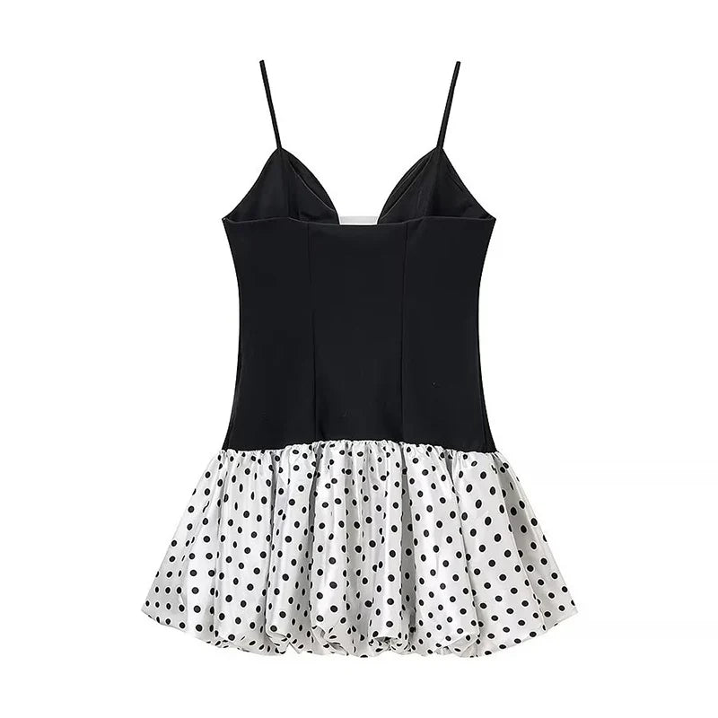 Polka Dot Patchwork Sling Mini Dresses