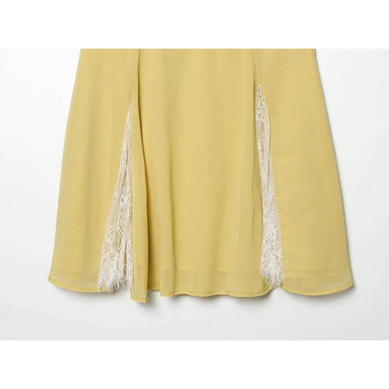 Light Yellow Lace Trim Sling Dresses