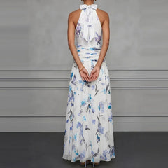 Female Casual Vacation Party Dresses Halter Sleeveless High Waist Bohemian Dresses