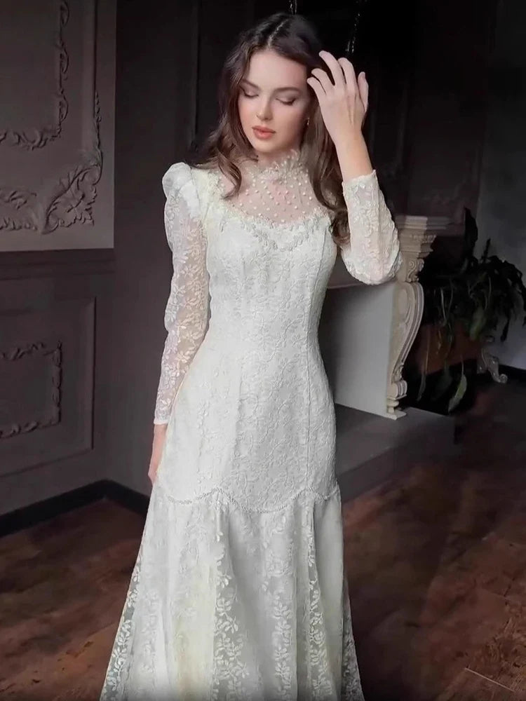 Autumn Summer Design French Style Lace Mesh Mermaid Dresses