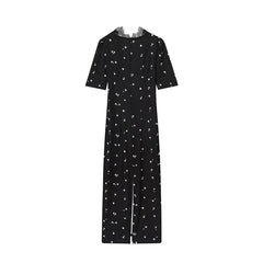 European And American Sexy Lace Trim Printed V Neck Short Sleeve Dresses