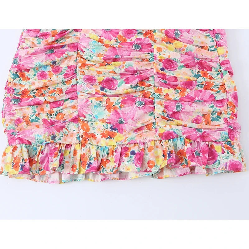 Floral Print Draped Bodycon Mini Dresses
