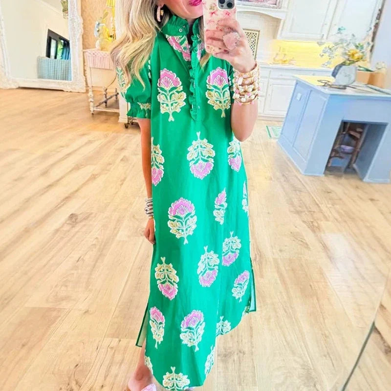 Vintage Floral Print Loose Long Dresses