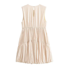 Arrival Casual Sleeveless Tiered Gathered Waist Bubble Hem Mini Dresses
