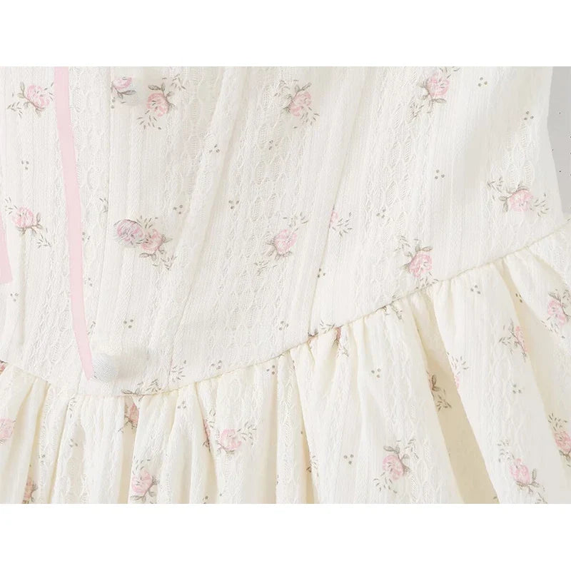 French Sweet Floral Halter Summer Mini Dresses Lace Trim A-Line Corset Party SunDresses