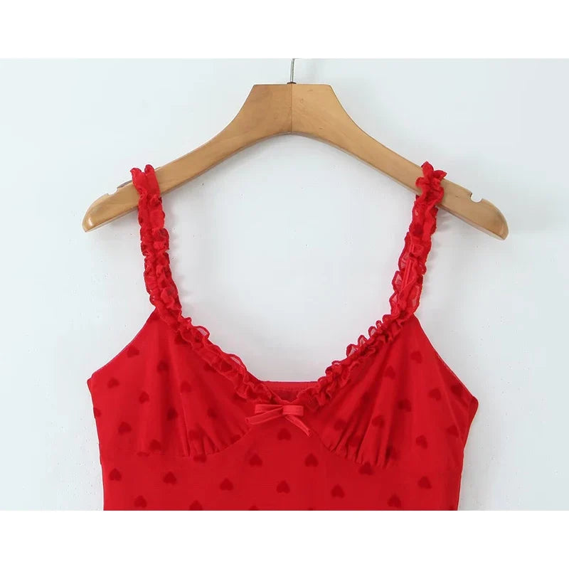 Spaghetti Straps Red Mini Dresses For Sleeveless V Neck Hem Ruffle A-line Holiday Summer Dresses