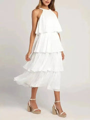 Summer Halter Neck Sleeveless Chiffon Ruffle Elegant Dresses