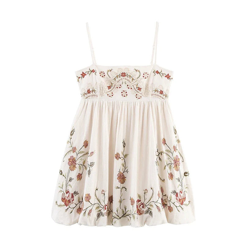 Floral Embroidery Sexy Spaghetti Straps Short Dresses