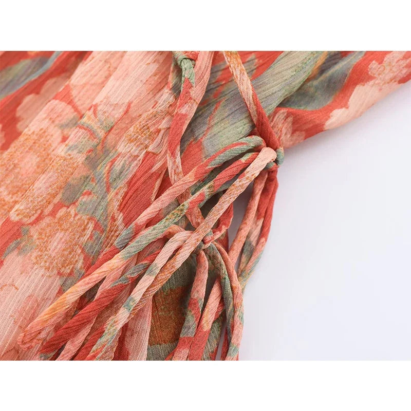 Vintage Puff Sleeve V Neck Floral Print Short Dresses