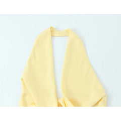 Sexy Backless Yellow Satin Mini Dresses Halter Tie Waist Cocktail Party Summer Vestidos