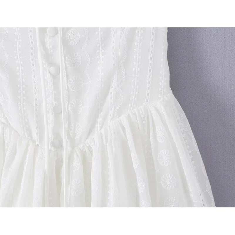 White Embroidery Lace Corset Mini Dresses