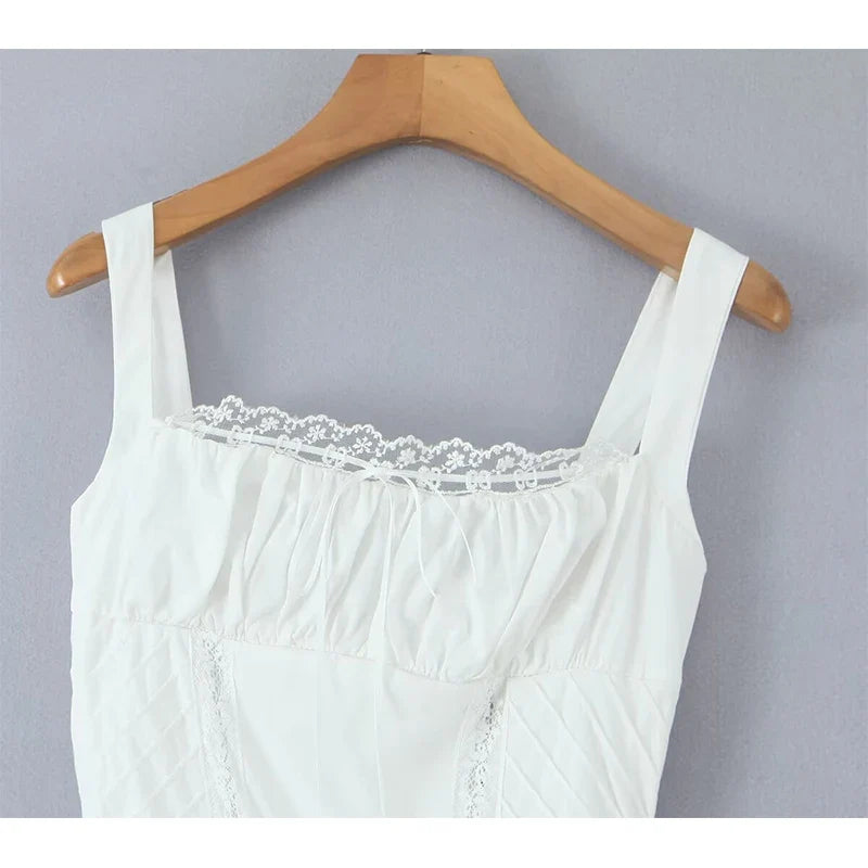 Lace Spliced Elegant White Sleeveless Dresses