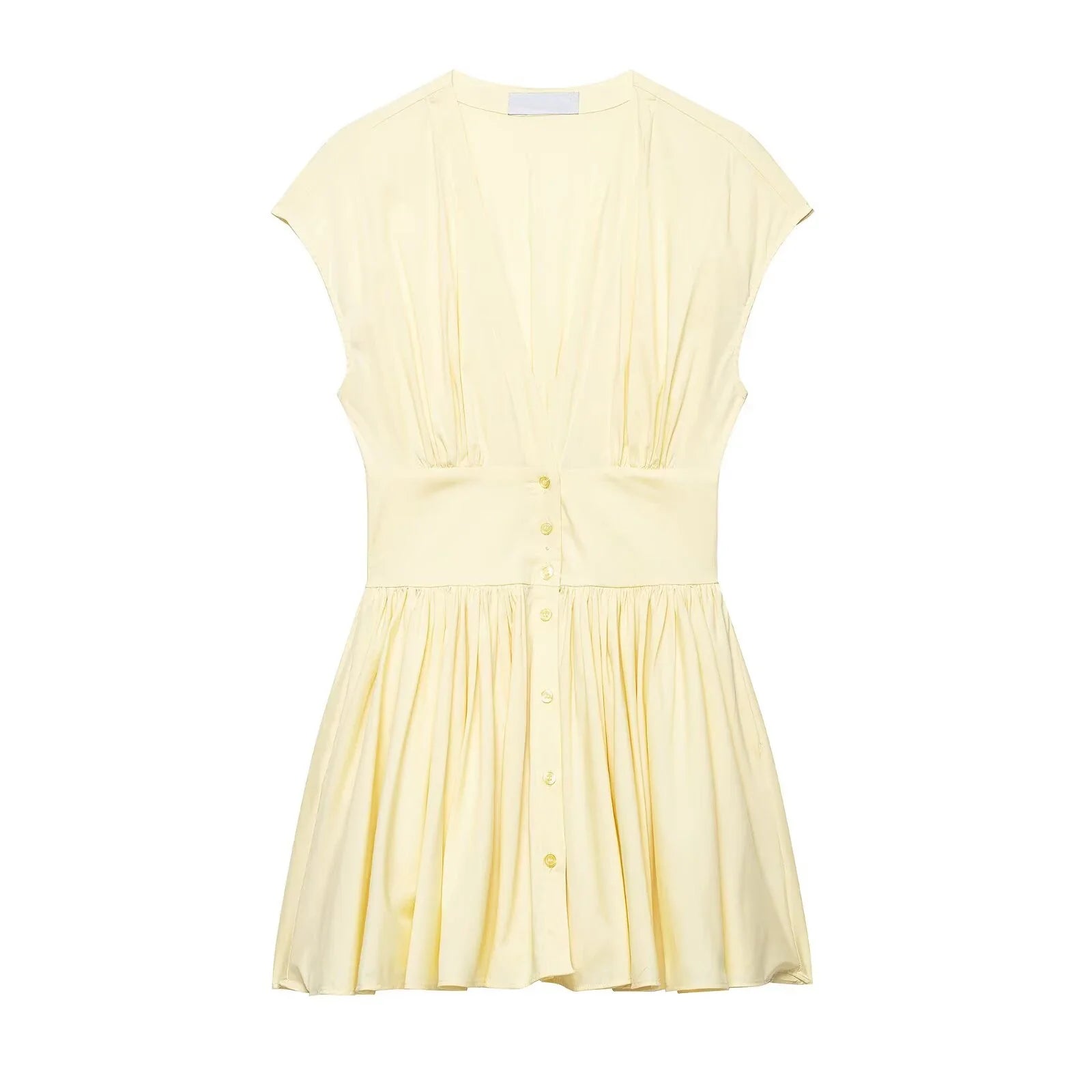 Short Sleeve Deep V Neck Pleated A-line Mini Dresses