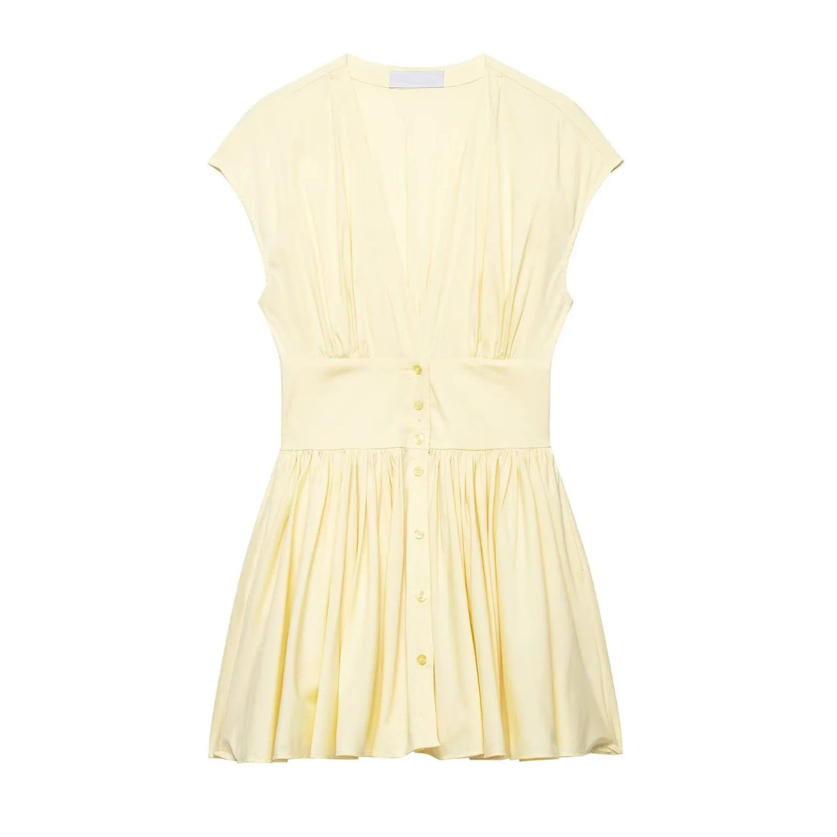 Short Sleeve Deep V Neck Pleated A-line Mini Dresses