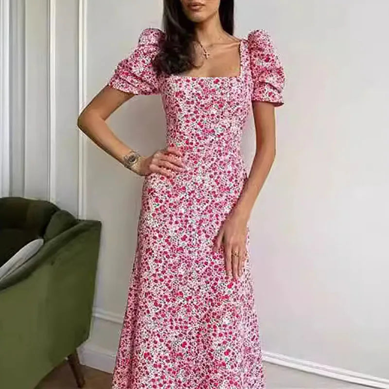 Sweet Holiday Dresses Summer Floral Print Short Sleeved A Line Dresses