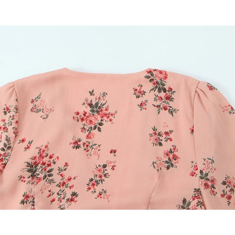 French Style Floral Print Wrap Summer Dresses