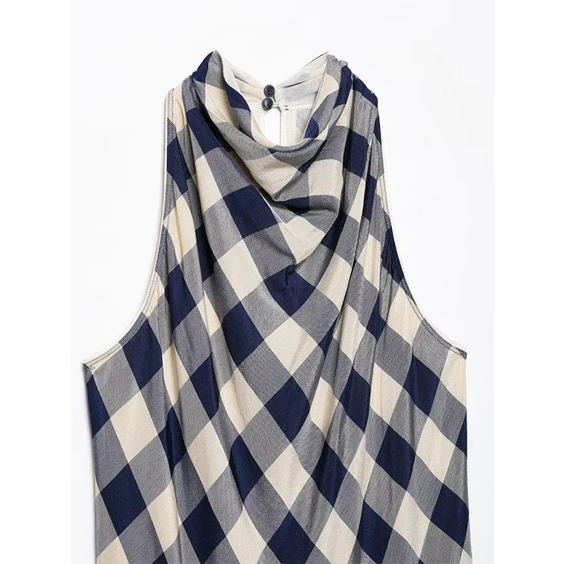 Vintage Plaid Halter Midi Dresses