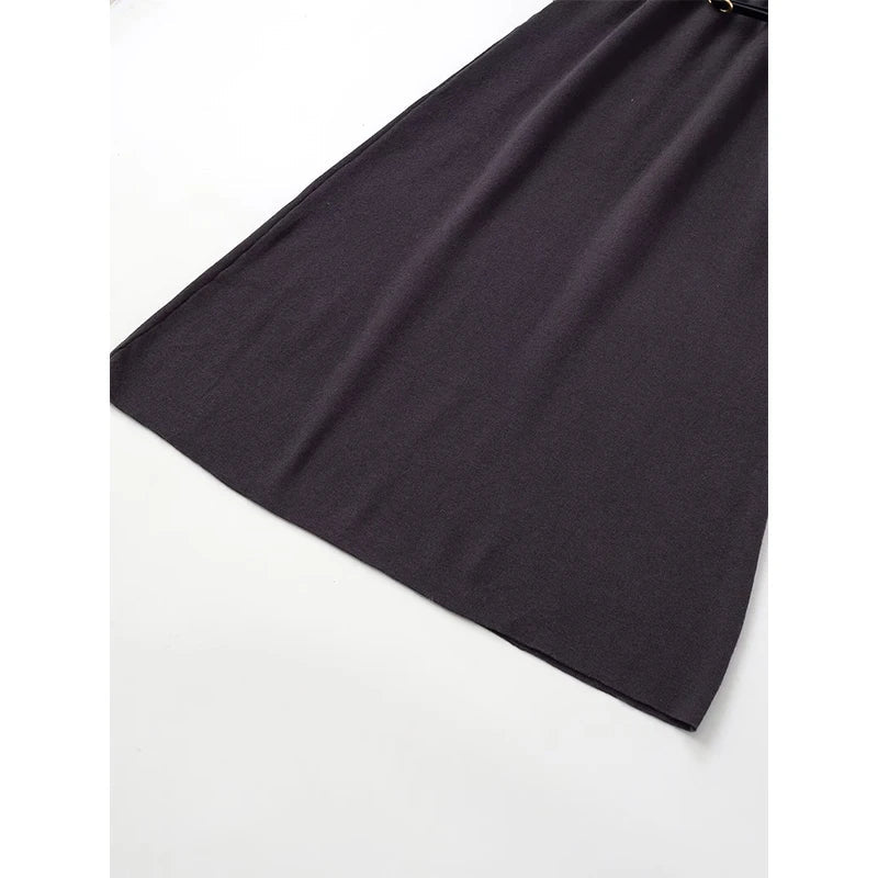 Dark Gray With Belt Knit Long Dresses For Short Sleeve Elastic Waist Elegant Casual Dresses