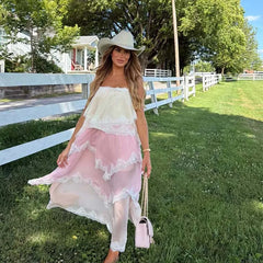 Romantic Tiered Lace Trim Maxi Dresses