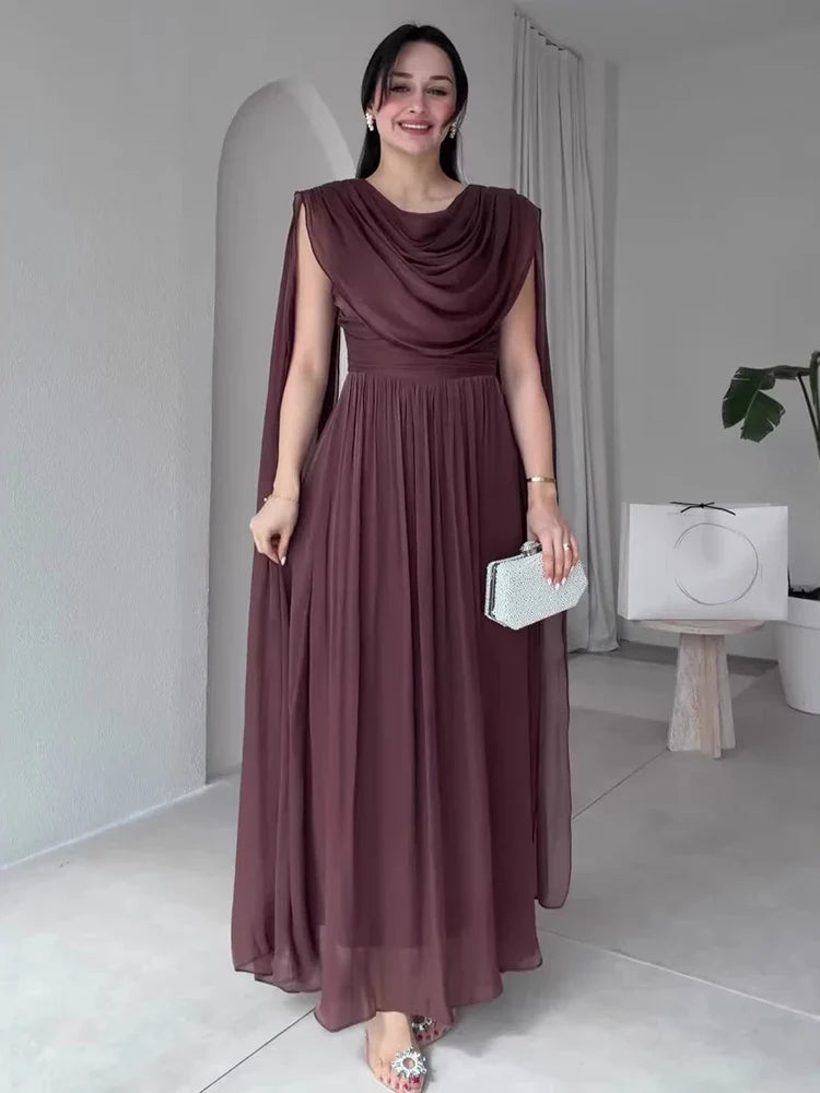 Round Neck Sleeveless Ribbon Patchwork Elegant Long Dresses