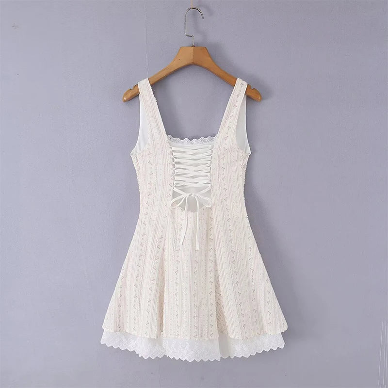 Pretty Girls Lace Trim Floral Corset Mini Dresses