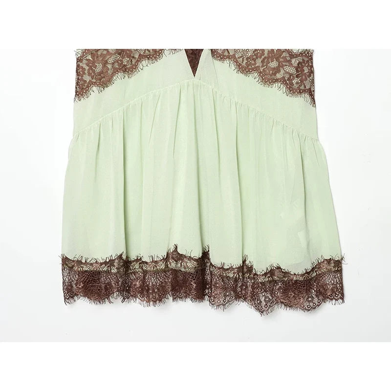 Lace Patchwork Deep V Neck Sling Sexy Dresses
