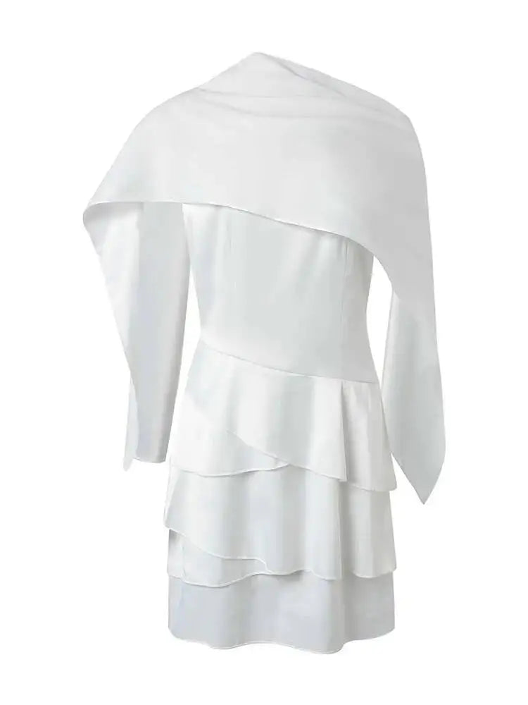 Temperament Satin Shawl Hanging Neck Layered Ruffle Edge Slim Fit Short Dresses