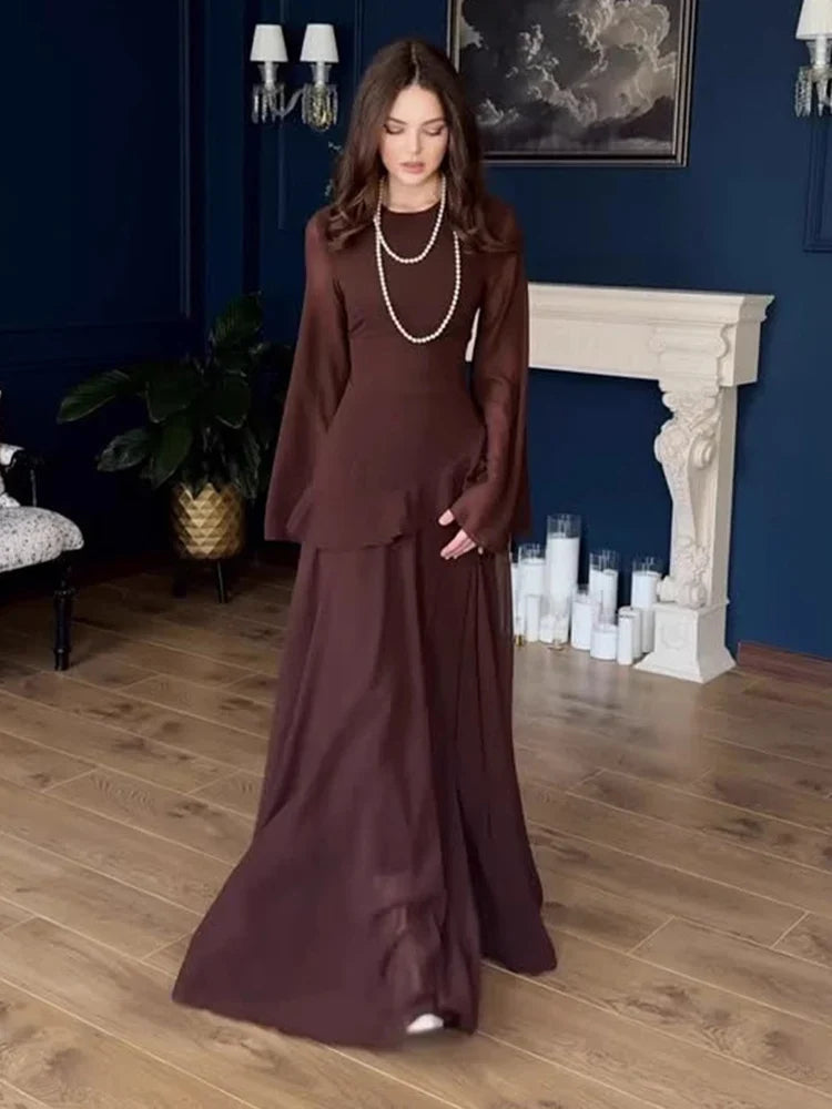 Autumn Soft Temperament Long Sleeve Long Dresses
