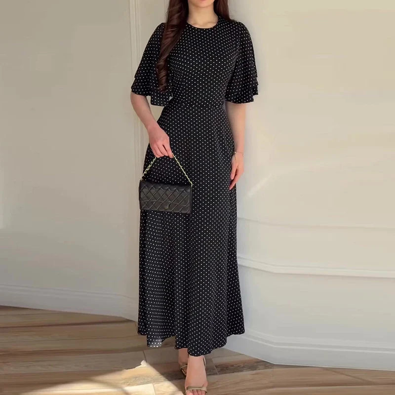 Polka Dot Printed Short Sleeved Commuting Dresses