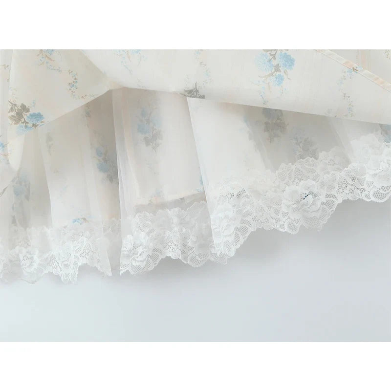 A-line Midi Elegant Party Dresses Sexy Wide Straps Lace Spliced Holiday Summer Floral Print Dresses