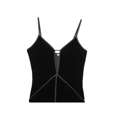 Spaghetti Straps V Neck Midi Black Velvet Dresses Female Sexy Vestidos