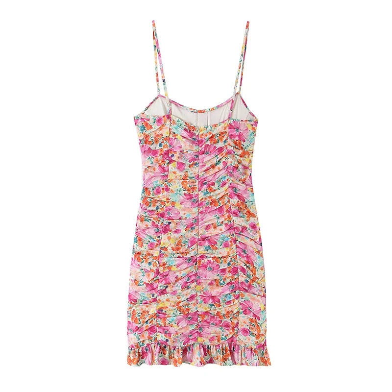 Floral Print Draped Bodycon Mini Dresses