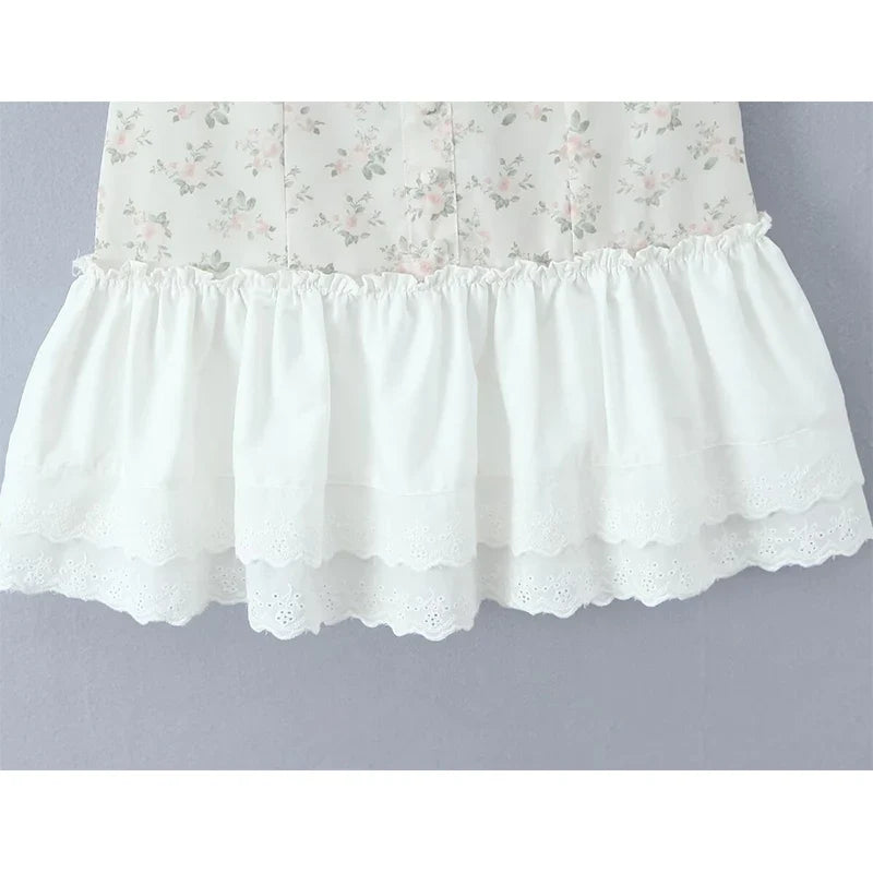 Sexy Sling Summer Dresses White Patchwork Floral Print Dresses