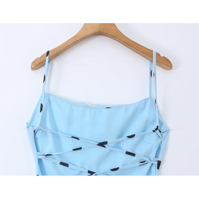 Light Blue Polka Dot Sling Long Dresses