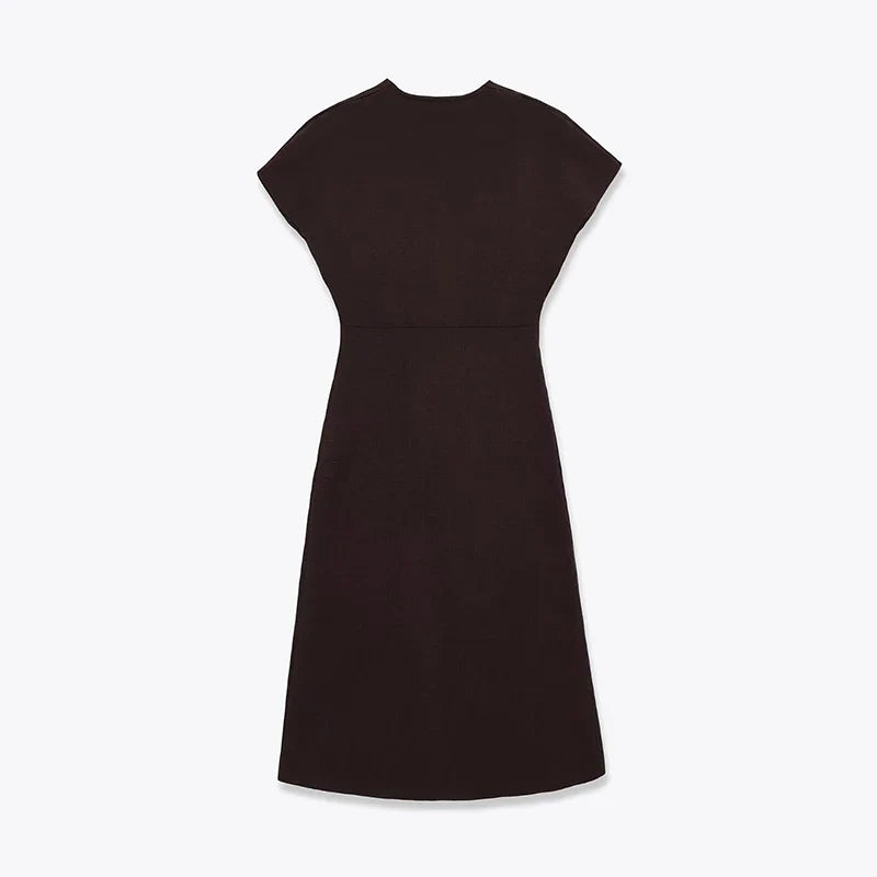 Brown Knit A-line Midi Dresses
