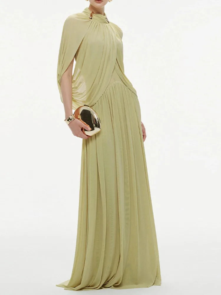 Summer Pleated Elegant Round Neck Chiffon Fashionable Long Dress