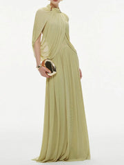 Summer Pleated Elegant Round Neck Chiffon Fashionable Long Dress