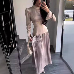 Patchwork Pleated Maxi Dresses