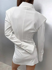 Fashionable Lapel Long Sleeved Pleated Waist Dresses