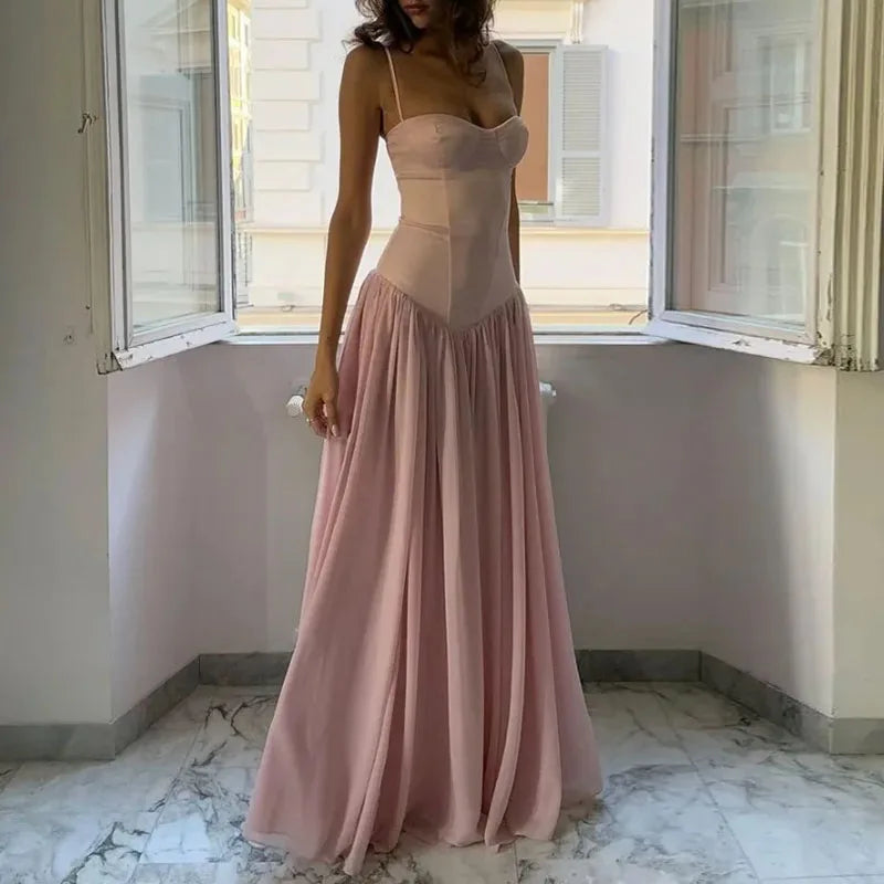 Sexy Low-cut Sleeveless Halter Mesh Evening Dresses