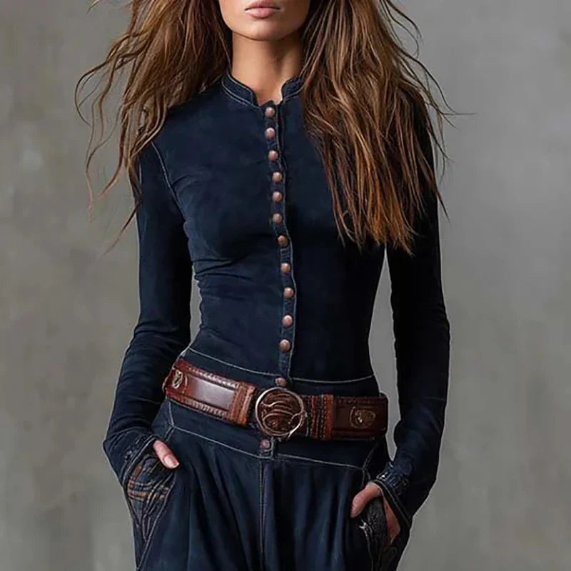 Autumn Button High Waist Commuting Dresses
