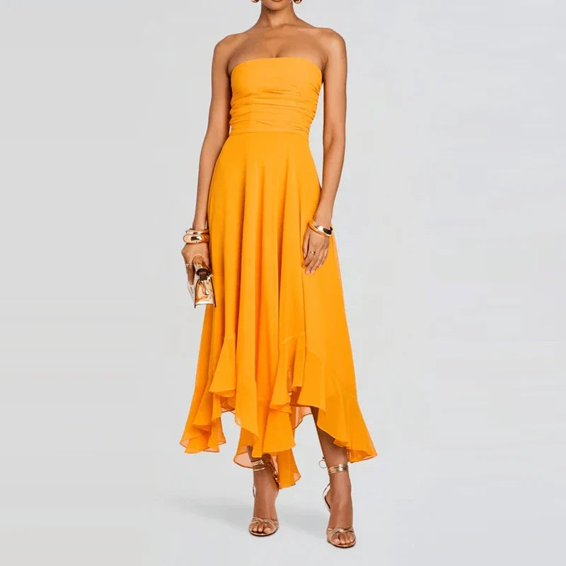 Elegant Strapless Ruffles Evening Dresses