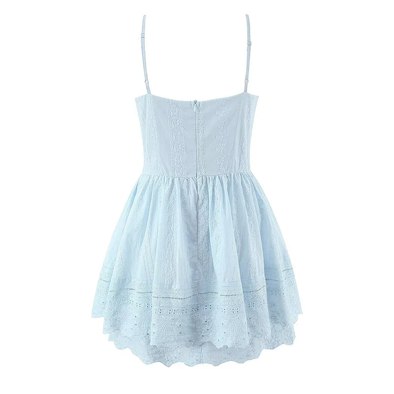 Sexy Pretty Girls Floral Embroidery Sling Mini Dresses Vacation Party Summer Dresses