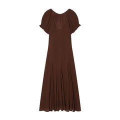Brown V Neck Short Sleeve Dresses