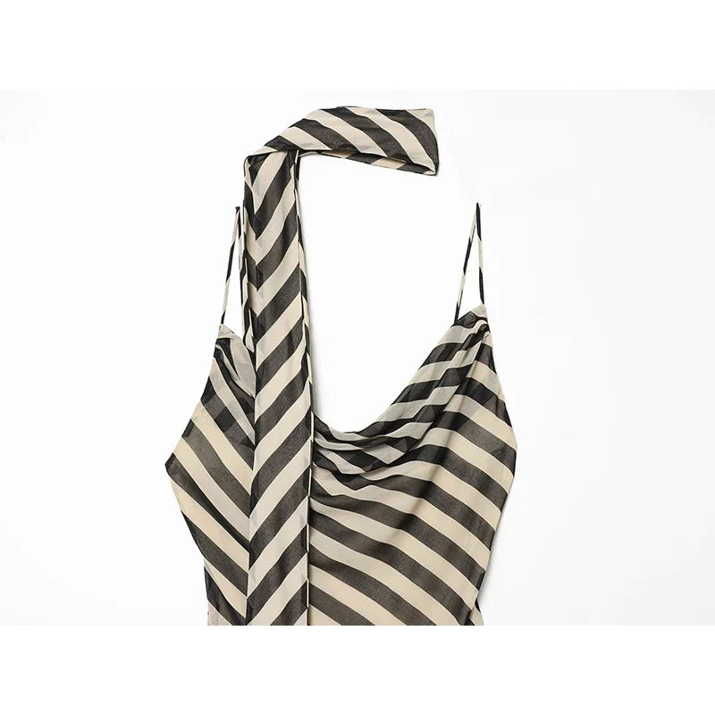 Summer Sexy Spaghetti Strap Striped Long Dresses