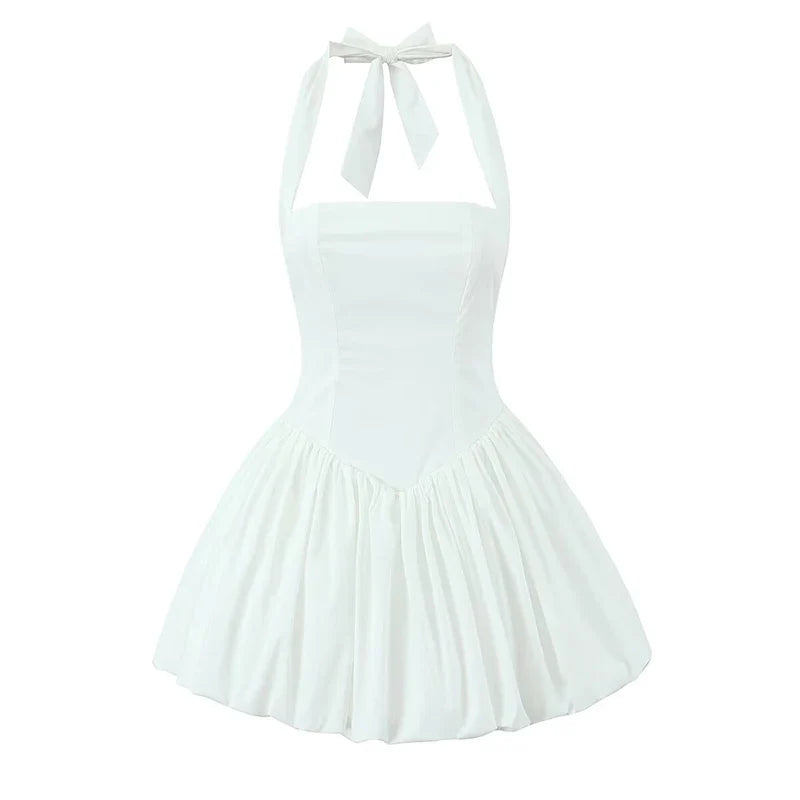 Sexy Backless Pleated Hem Halter Ball Gown Dresses